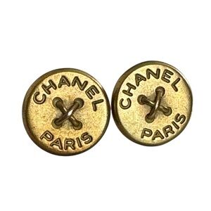 Authentic CHANEL 1994A Vintage Gold Button Clip-On Earrings – Made in France